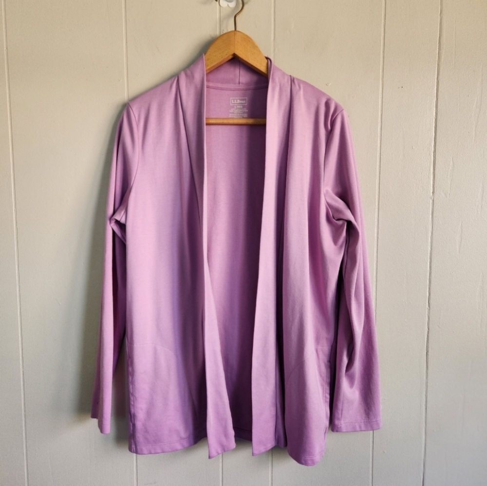 L.L. Bean open front cardigan 100% Supima Cotton pockets violet purple size M